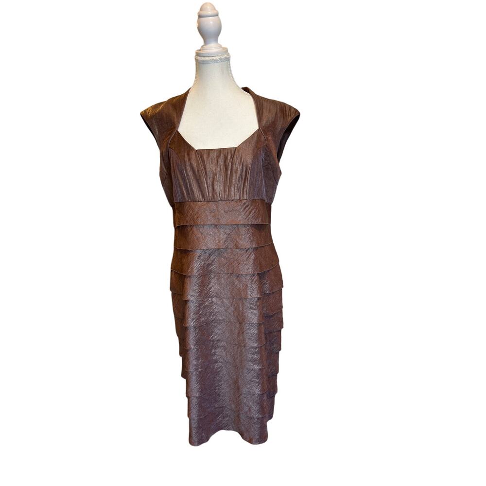 London Styles | Brown Cap Sleeve Tiered Cocktail Dress | 14
